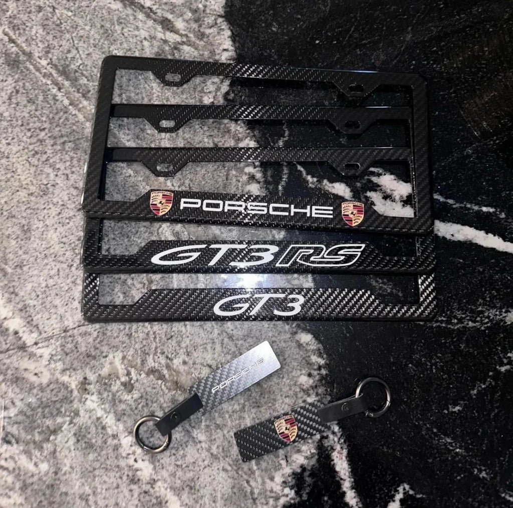 PORSCHE 100% REAL CARBON FIBER CAR LICENSE PLATE FRAME