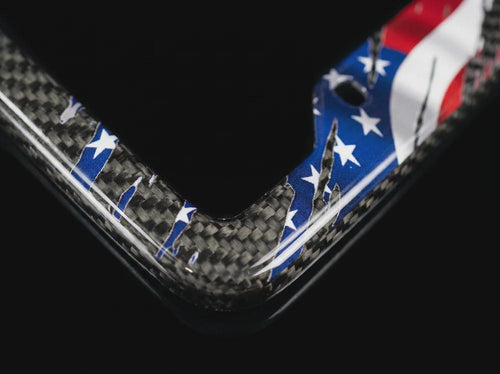 American Flag 100% Real Carbon Fiber License Plate Frame